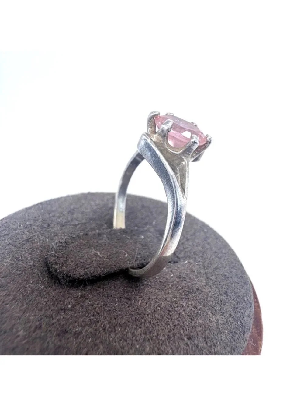Pink Cubic Zirconia Prong Set Statement Ring Sterling Silver 925 Size 6.5